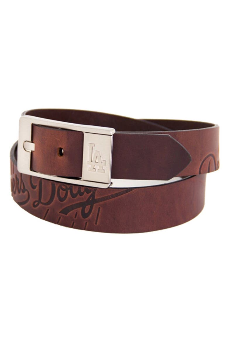 Men's Brown Los Angeles Dodgers Brandish Leather Belt, Main, color, Brown