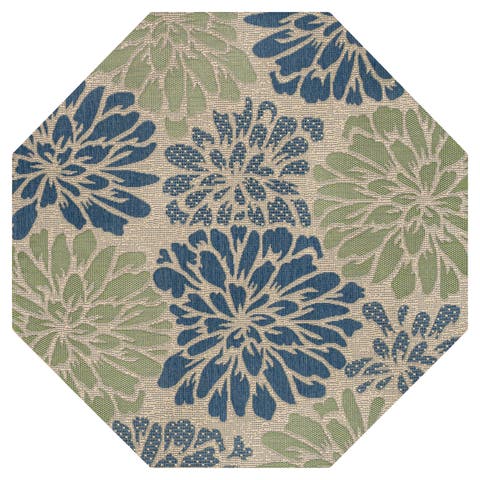 Zinnia Modern Floral Textured Weave Octagon Indoor/Outdoor Area Rug