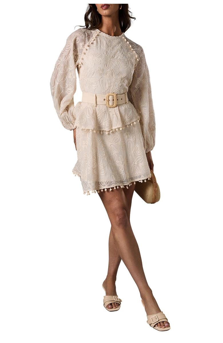 Coast Long Sleeve Tiered Skirt Belted Dress, Alternate, color, Cream