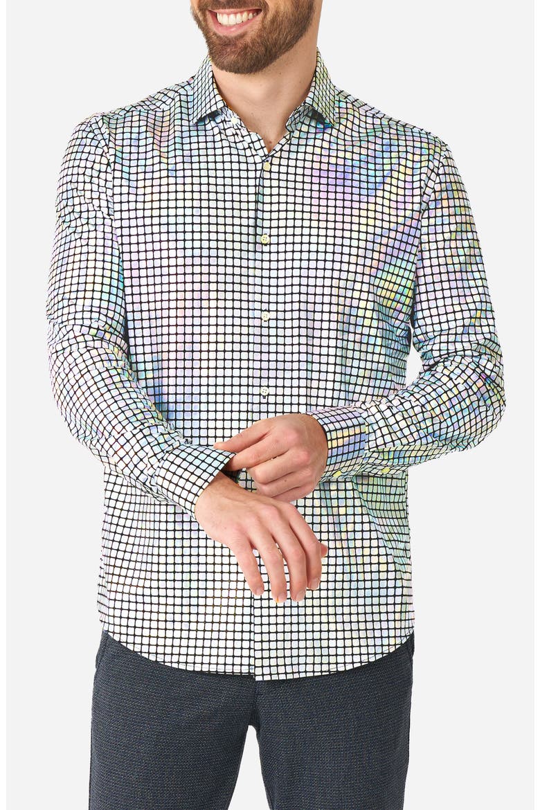 Discoballer Modern Tailored Fit Button-Up Shirt, Main, color, BLACK MULTI