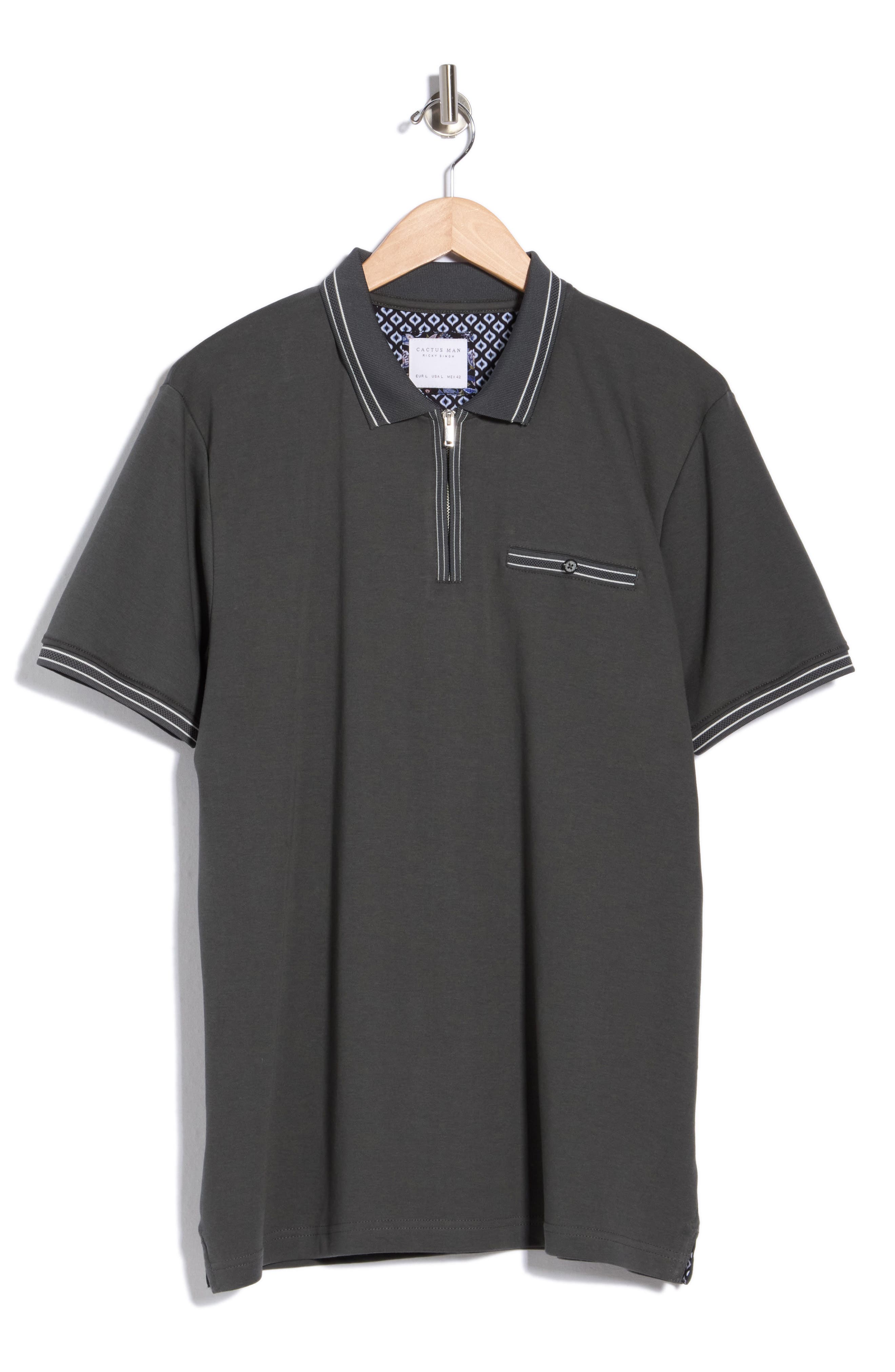 Cactus Man Textured Quarter Zip Polo In Charcoal