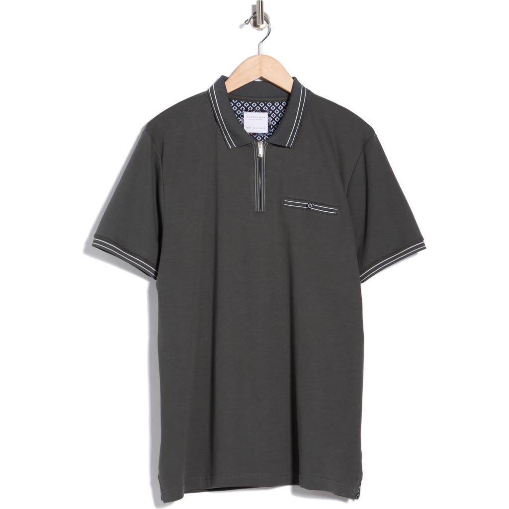Cactus Man Textured Quarter Zip Polo In Charcoal