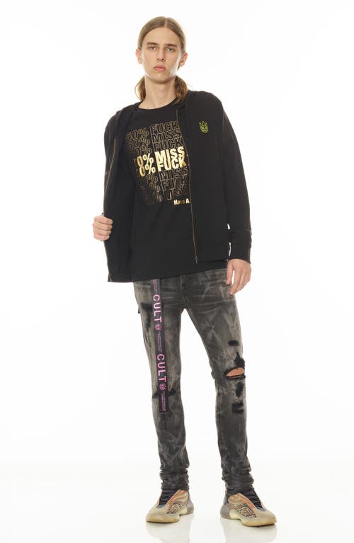 Cult Of Individuality Fallen Angel Cotton Graphic Zip-up Hoodie In Vintage Black