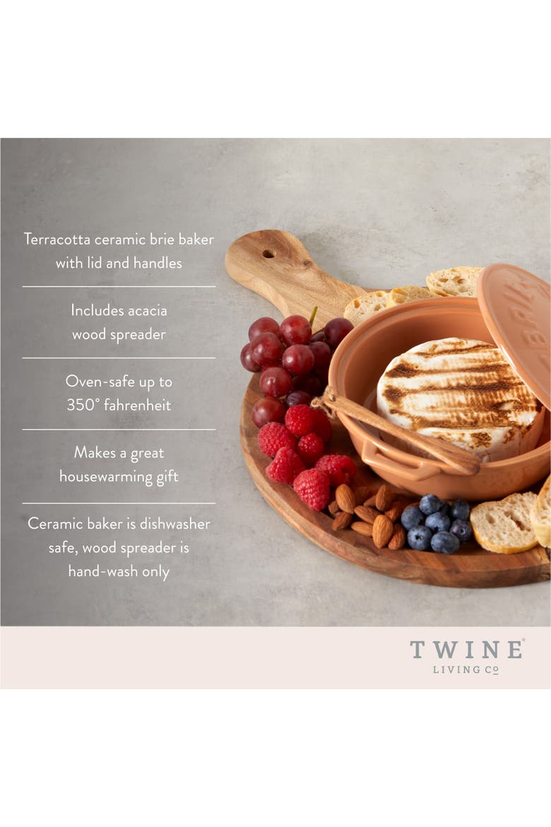 Terra Cotta Brie Baker with Wood Spreader, Alternate, color, Orange