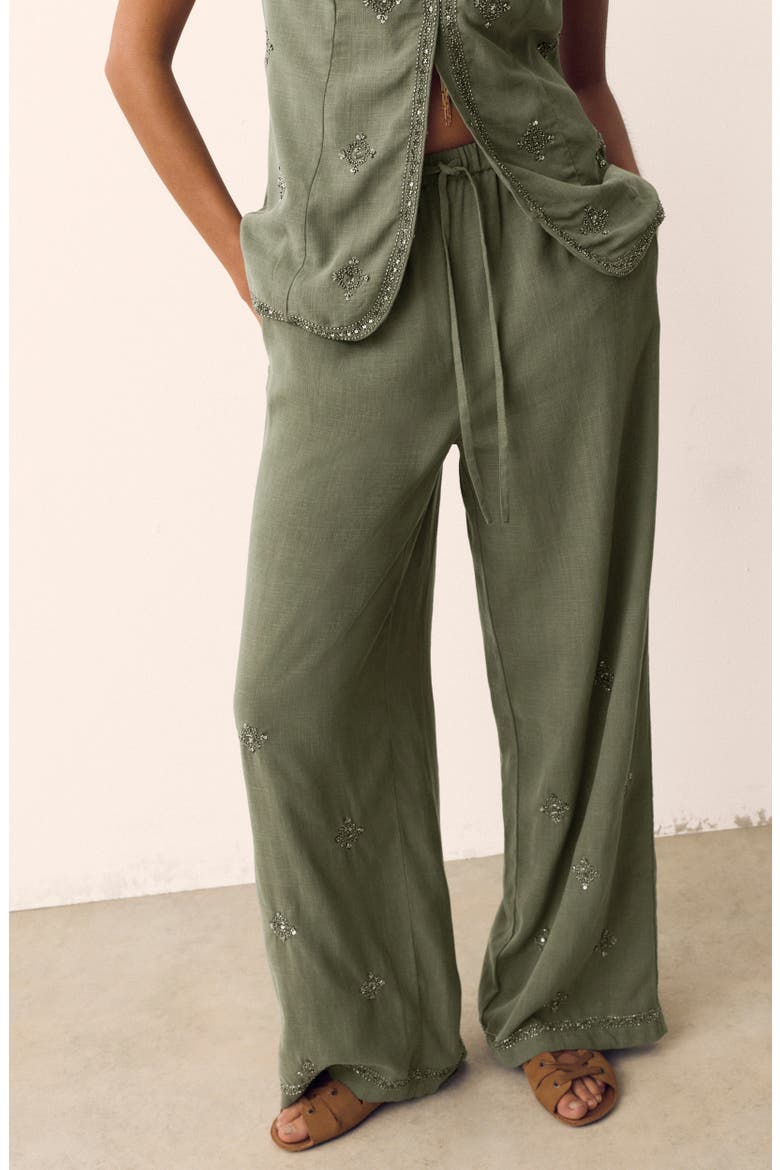 Wide Leg Embellished Pants, Alternate, color, HUNTER GREEN