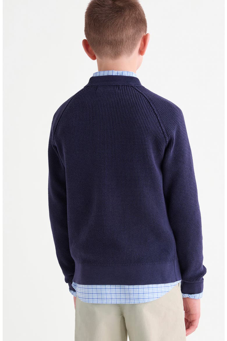 Kids' Raglan Sleeve Cotton Waffle Sweater, Alternate, color, NAUTICAL NAVY