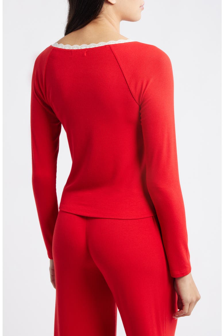 Daydream Lace Trim Rib Crop Top, Alternate, color, RED SALSA