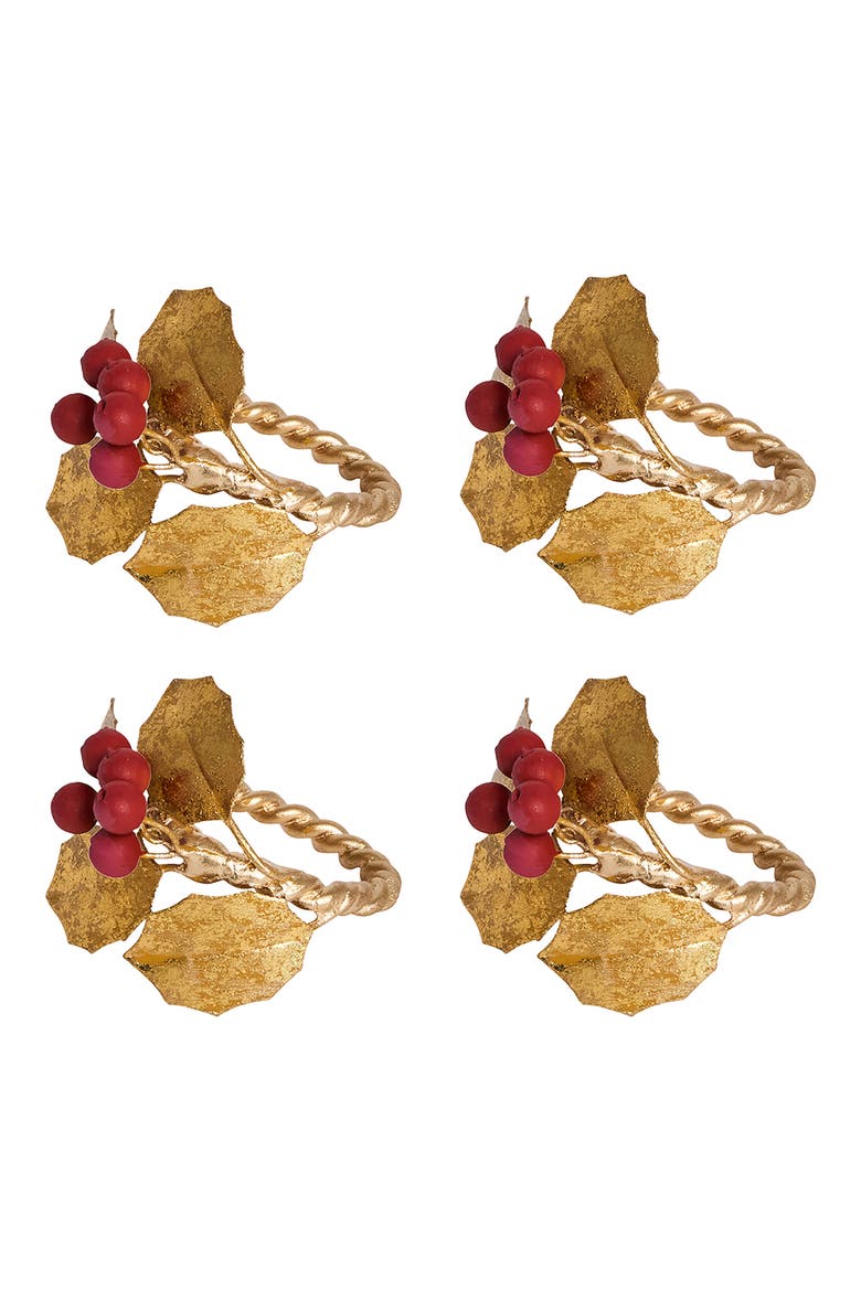 Forest Walk Holly Berries Set of 4 Napkin Rings, Main, color, MULTI