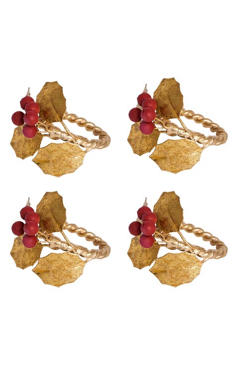Forest Walk Holly Berries Set of 4 Napkin Rings