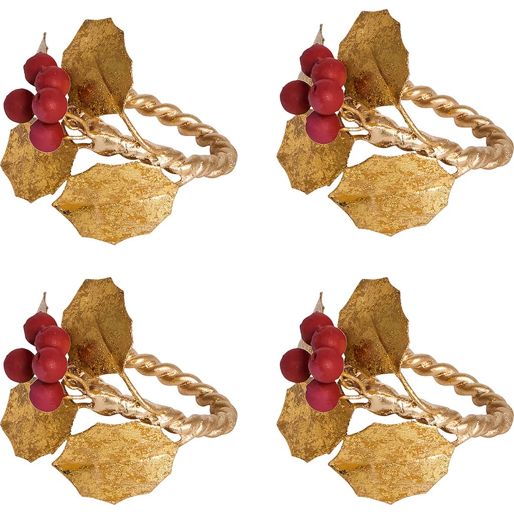 Juliska Forest Walk Holly Berries Set Of 4 Napkin Rings In Gold