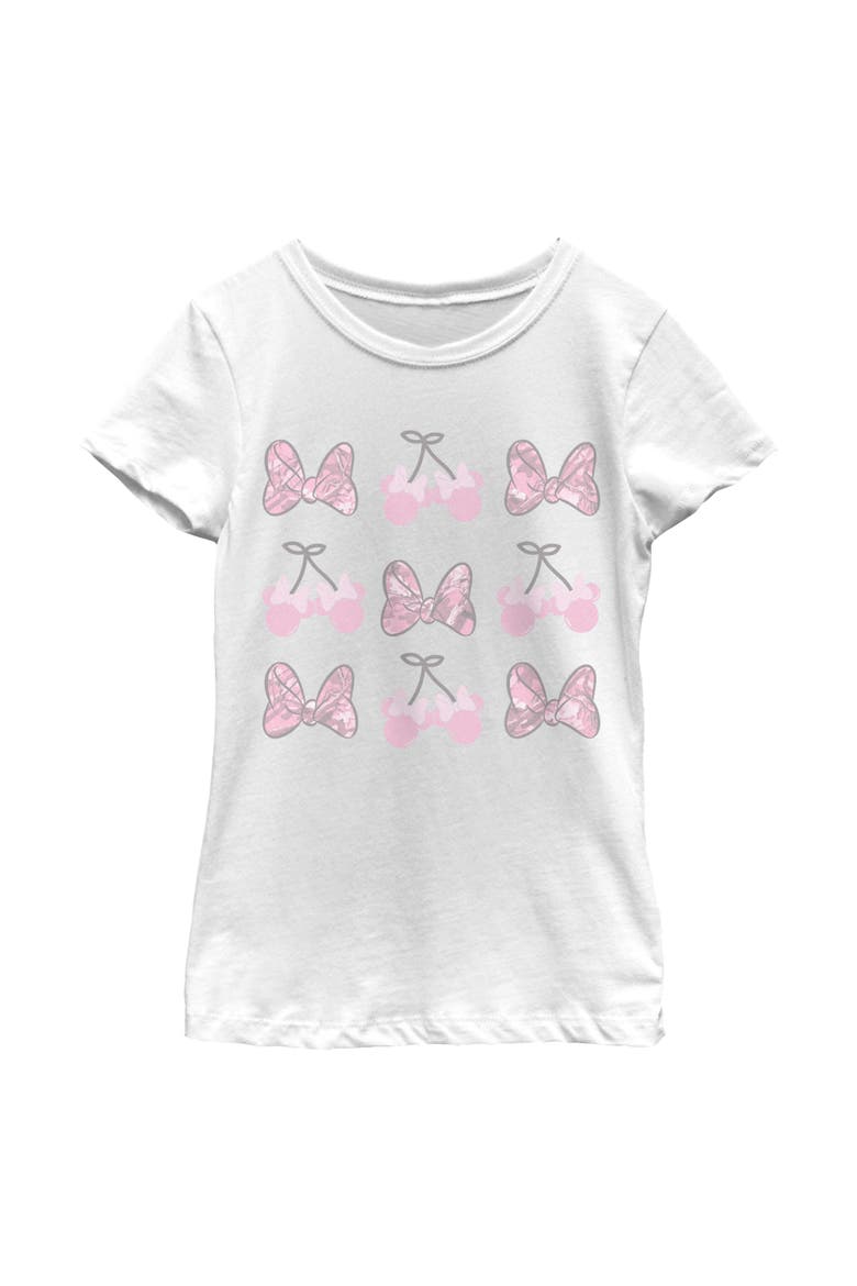 Girl's Minnie Mouse Camouflage Bows and Cherries  Graphic T-Shirt, Main, color, White