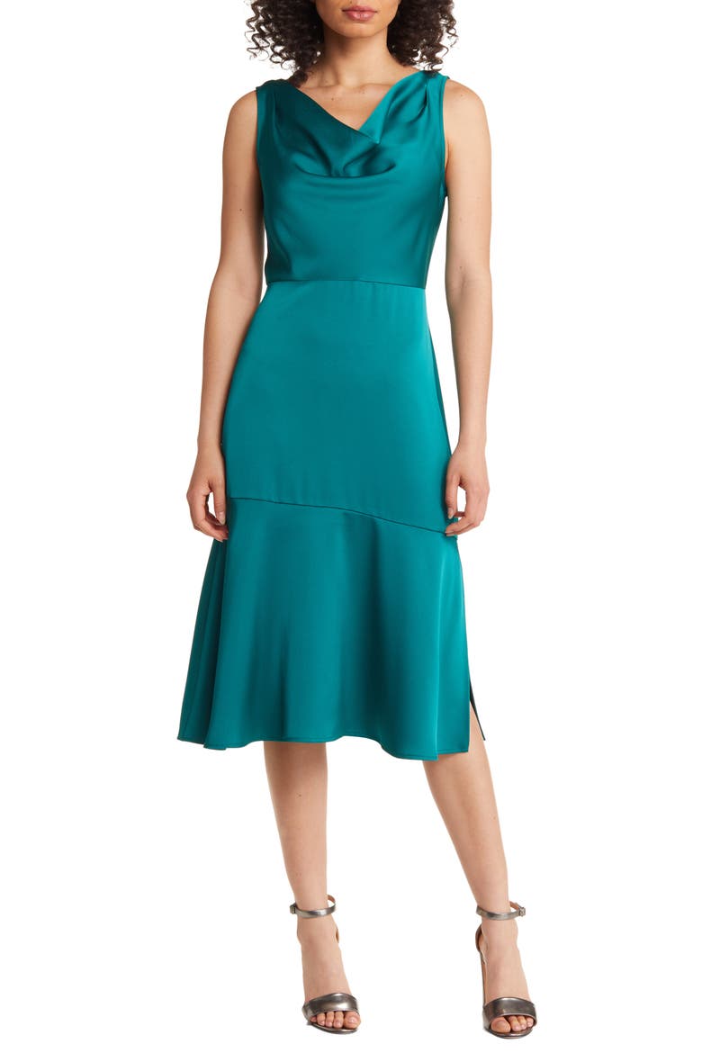 Drape Neck Cocktail Dress, Main, color, TEAL