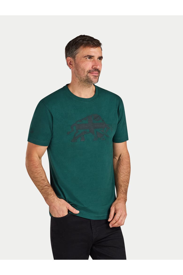 Embroidered Union Jack Bull T-Shirt, Alternate, color, Forest