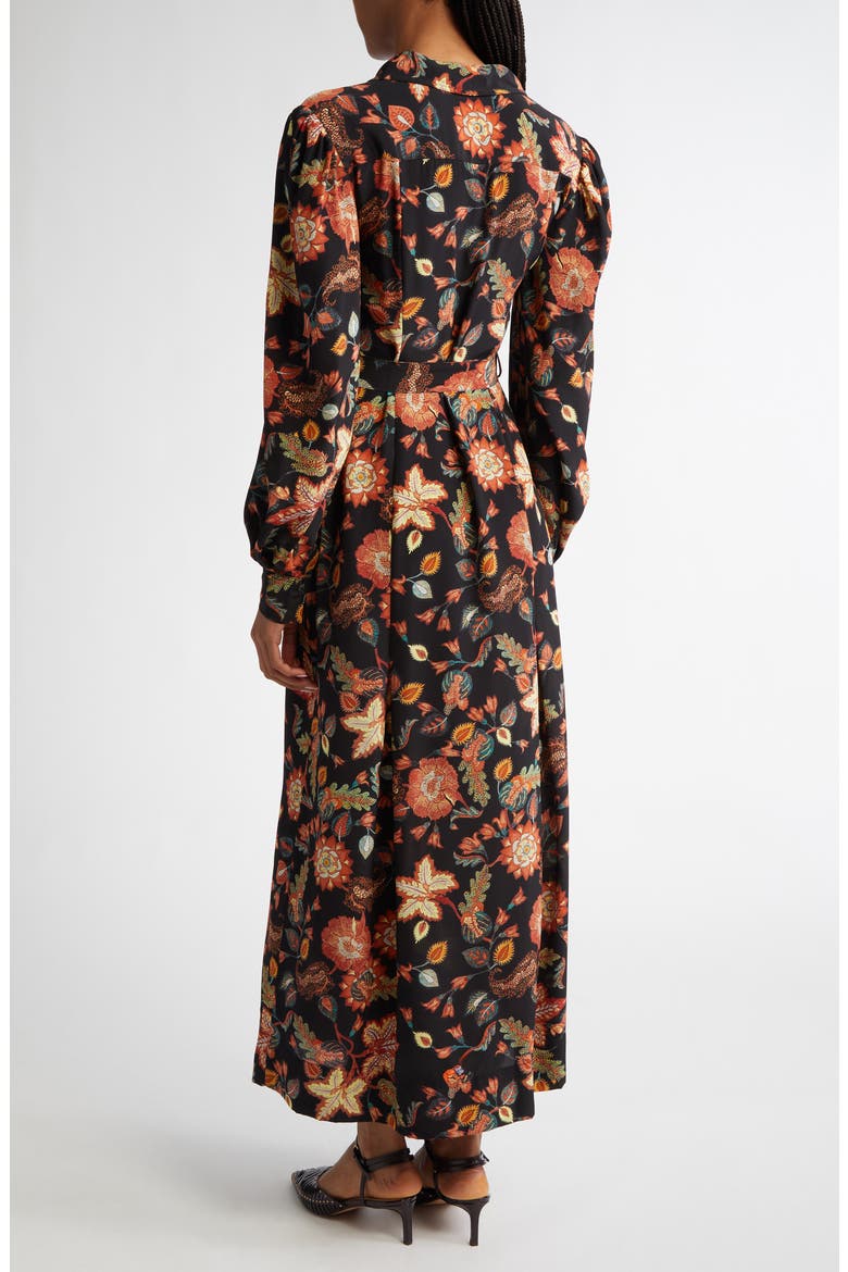Giselle Floral Long Sleeve Silk Shirtdress, Alternate, color, HELLEBORE