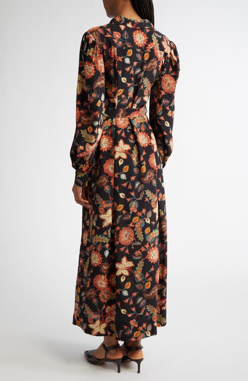 Ulla Johnson Giselle Floral Long Sleeve Silk Shirtdress In Hellebore