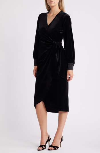 Sam Edelman Stretch Velvet Wrap Dress In Black