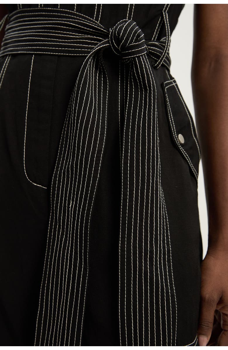 Karen Millen Premium Linen Woven Jumpsuit, Alternate, color, Black