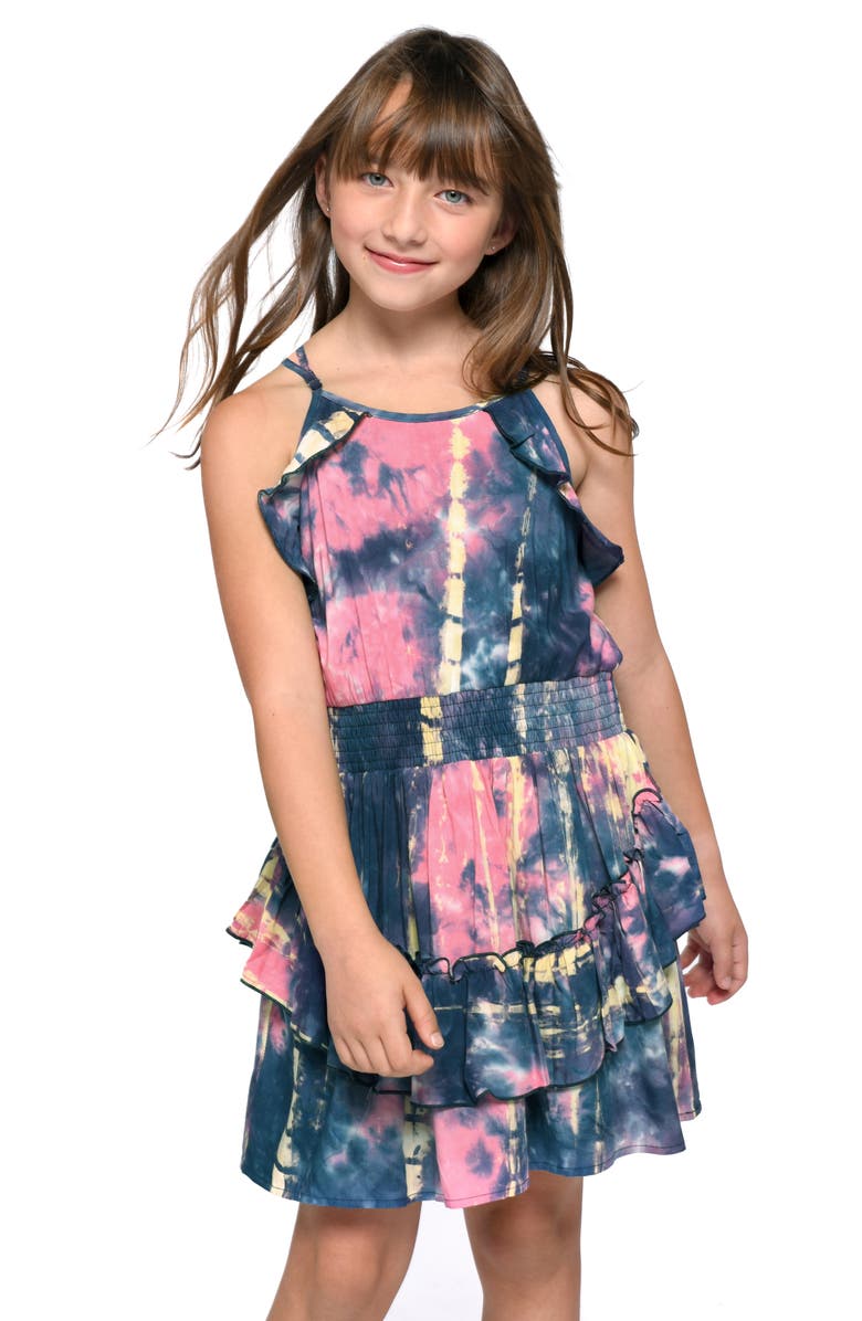 Truly Me Kids' Tie Dye Smocked Waist Sundress, Alternate, color, Navy Multi