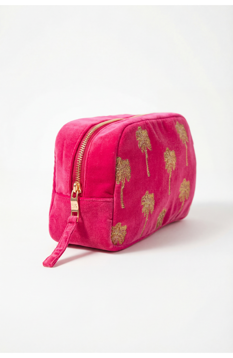 Elizabeth Scarlett Gold Palm Velvet Makeup Bag, Alternate, color, Pink