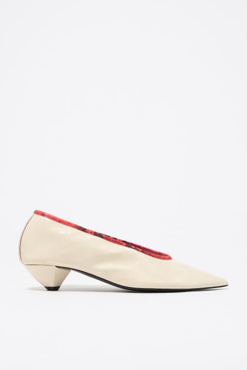 Leather Small Heel Court Shoe