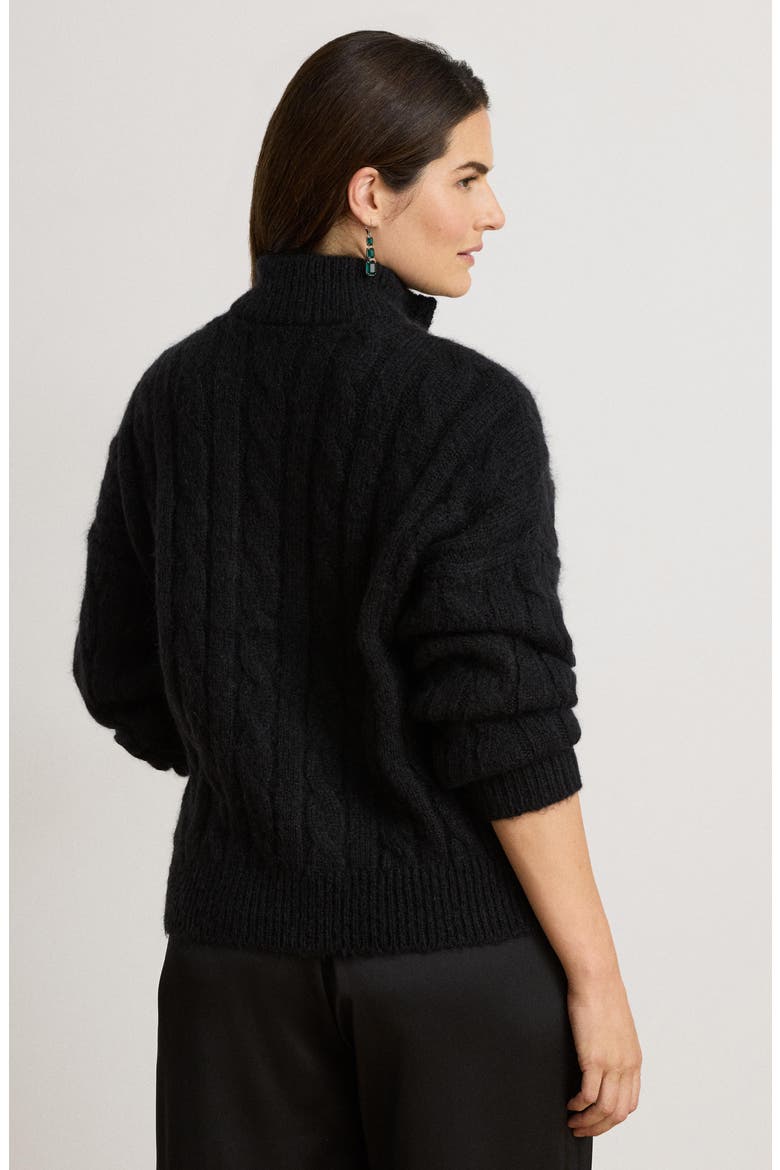 Cable Funnelneck Quarter Zip Sweater, Alternate, color, BLACK
