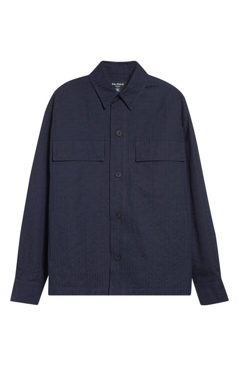 Cotton Jacquard Button-Up Overshirt