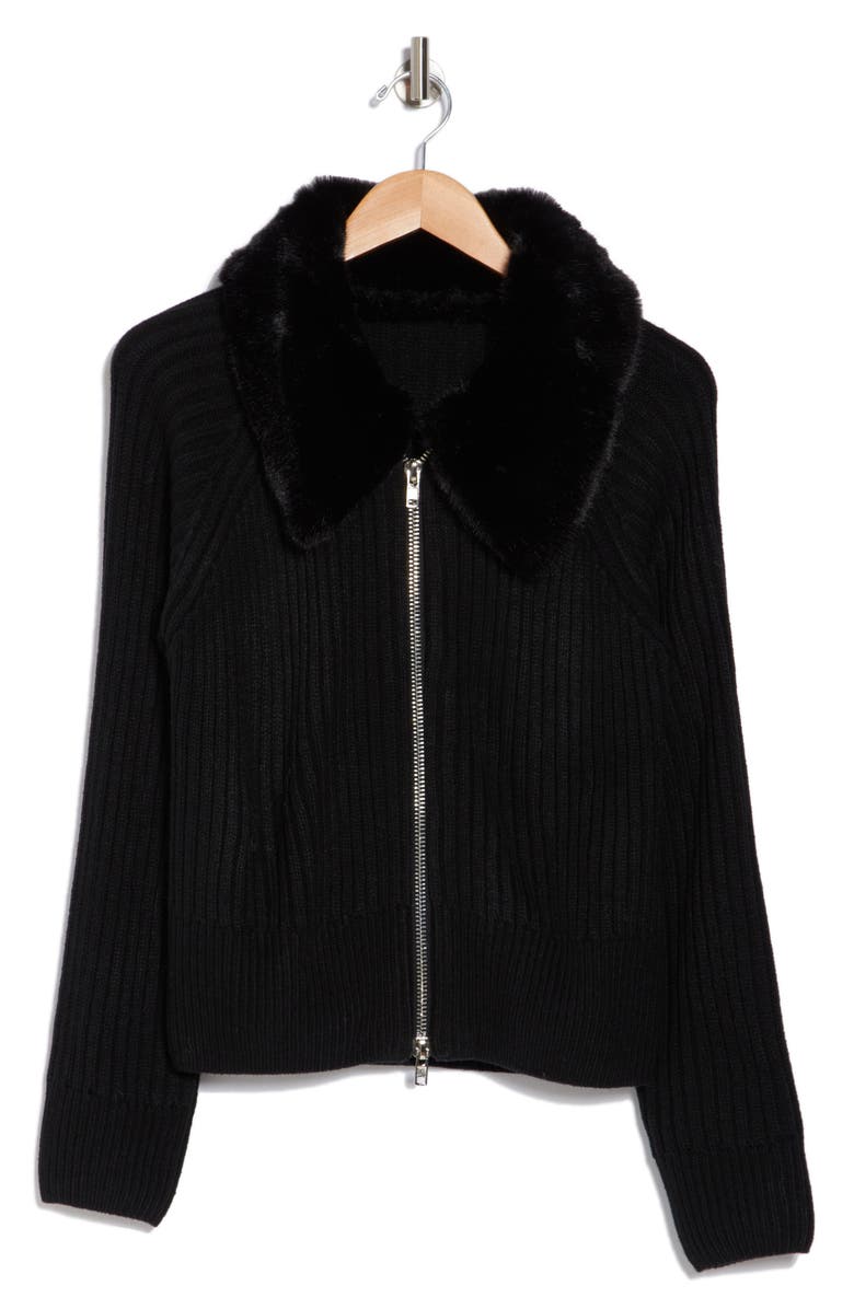 BY DESIGN Faux Fur Collared Jacket, Alternate, color, Black