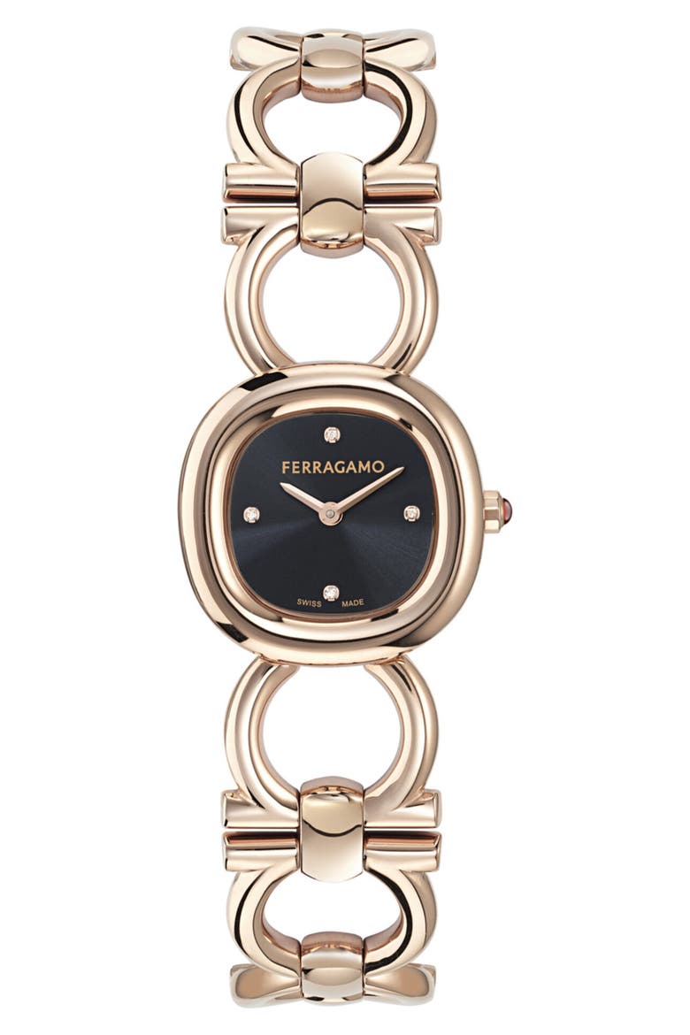 Double Gancini Diamond Bracelet Watch, 25mm, Main, color, GOLD