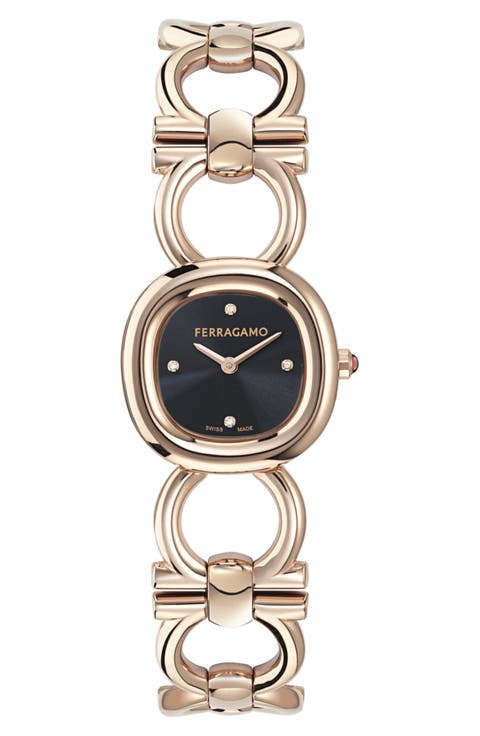 Double Gancini Diamond Bracelet Watch, 25mm