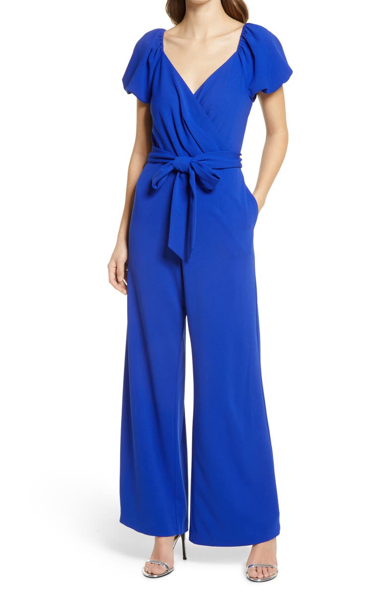 Julia Jordan Wrap Front Bubble Sleeve Jumpsuit, Main, color,