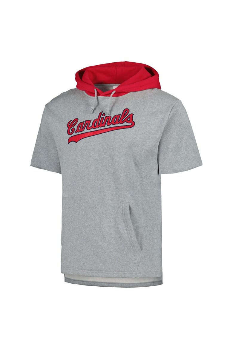 Men's Mitchell & Ness Heather Gray St. Louis Cardinals Postgame Short Sleeve Pullover Hoodie, Alternate, color, Heather Gray