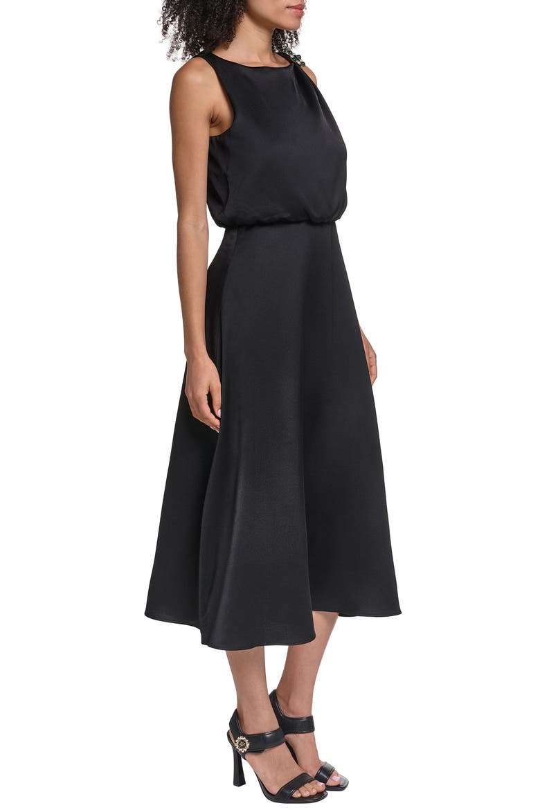 Satin Face Crepe Midi Dress, Alternate, color, BLACK