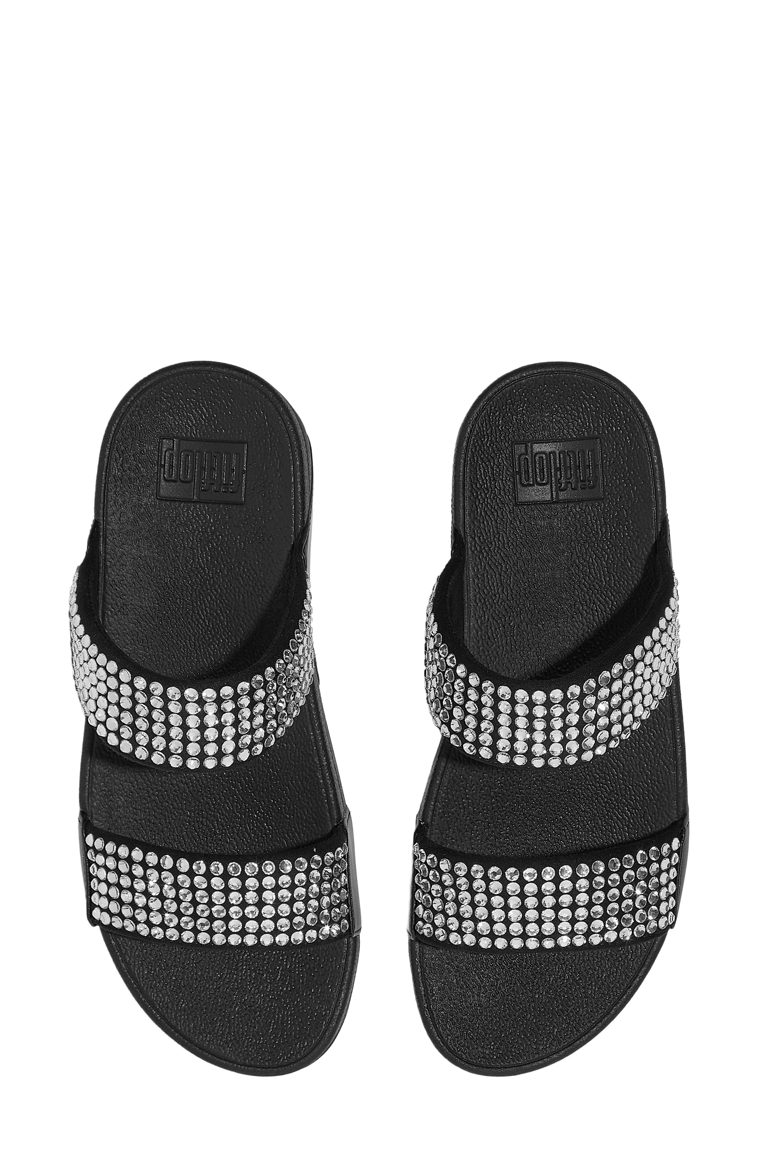 Lulu Maxi Crystal Covered Slide Sandal, Alternate, color, BLACK