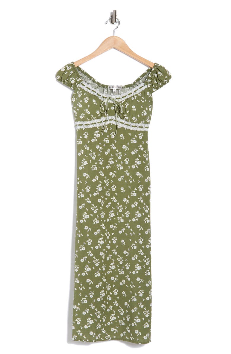 Madden Girl Puff Sleeve Lace Trim Midi Dress, Alternate, color,