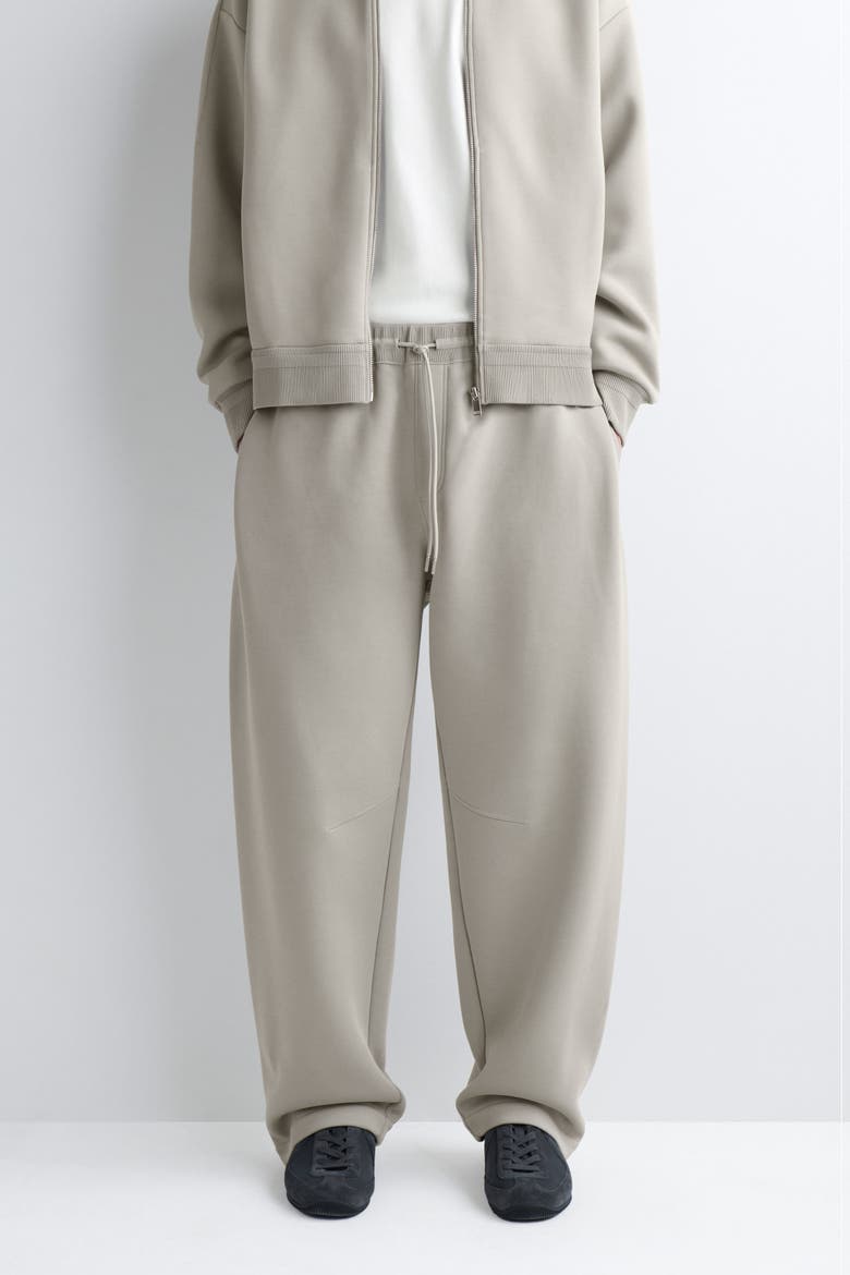 Cotton-Piqué Oversized Barrel-Leg Joggers, Alternate, color, BEIGE