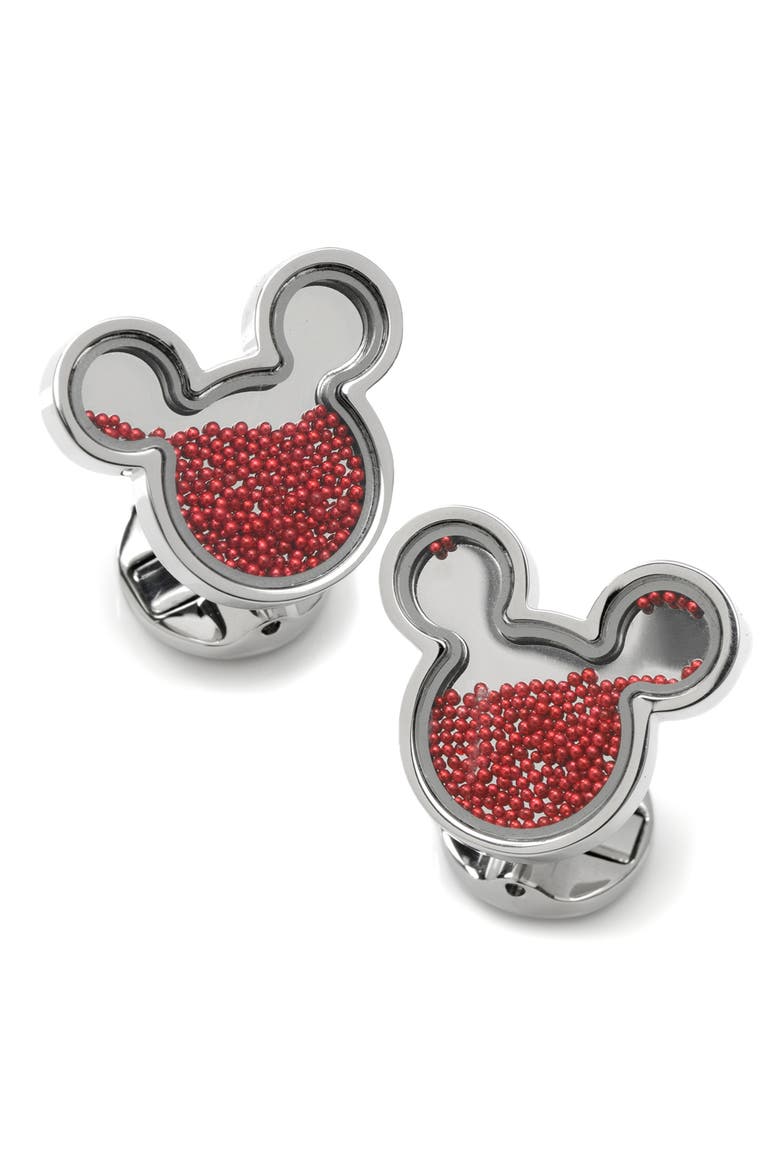 x Disney Mickey Silhouette Floating Beads Cuff Links, Alternate, color, SILVER