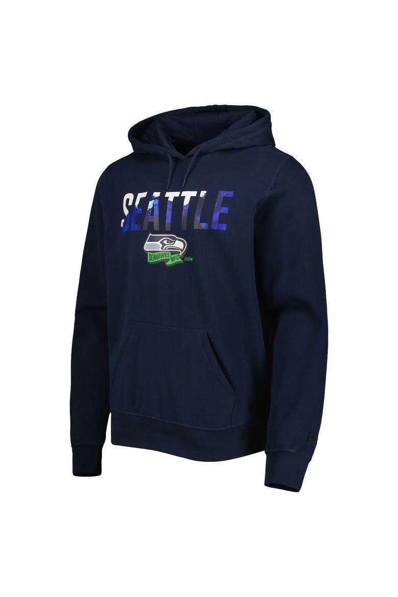 Men's New Era College Navy Seattle Seahawks Ink Dye Pullover Hoodie, Alternate, color, Blue