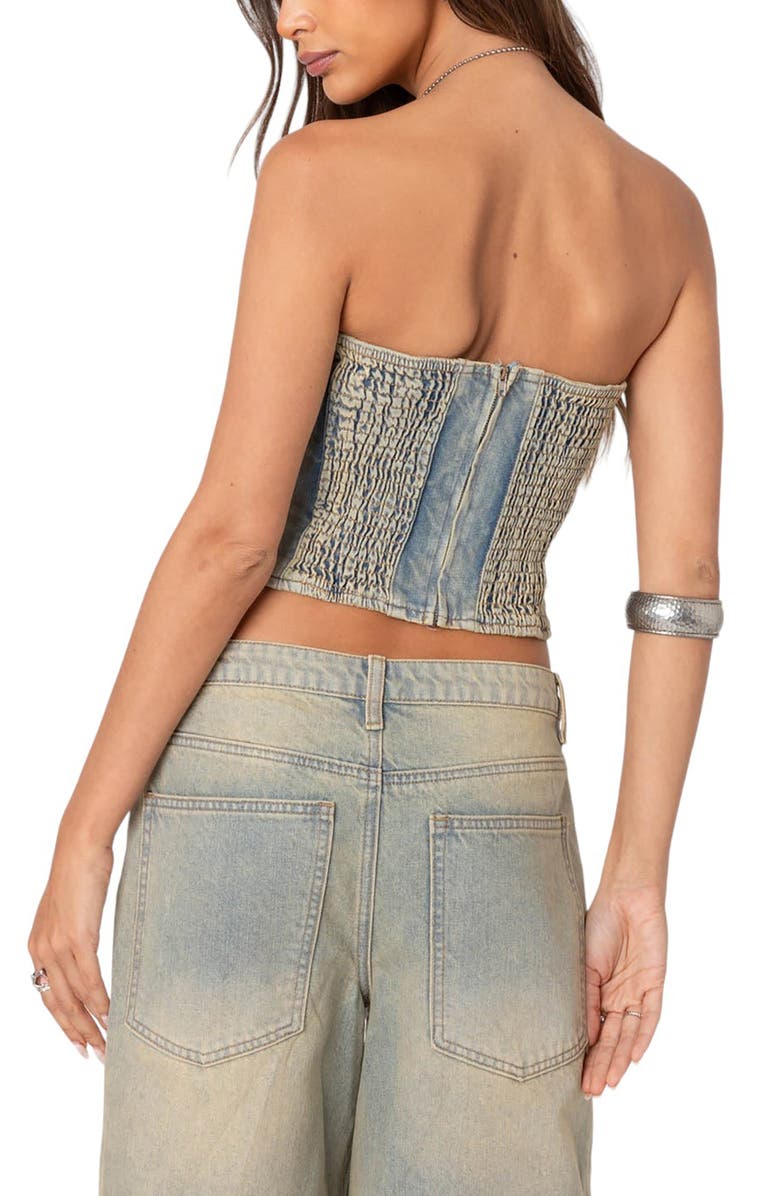 EDIKTED Shira Cotton Denim Sleeveless Crop Top, Alternate, color, 