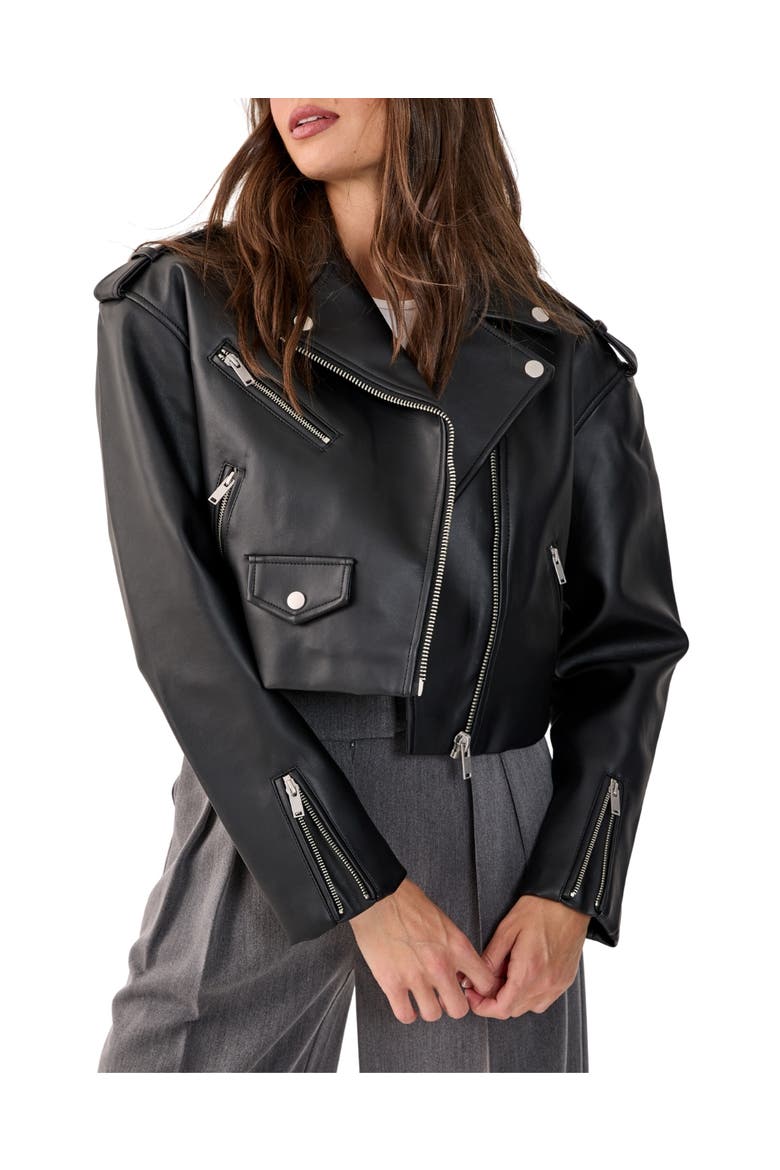 Faux Leather Boxy Biker, Alternate, color, Black