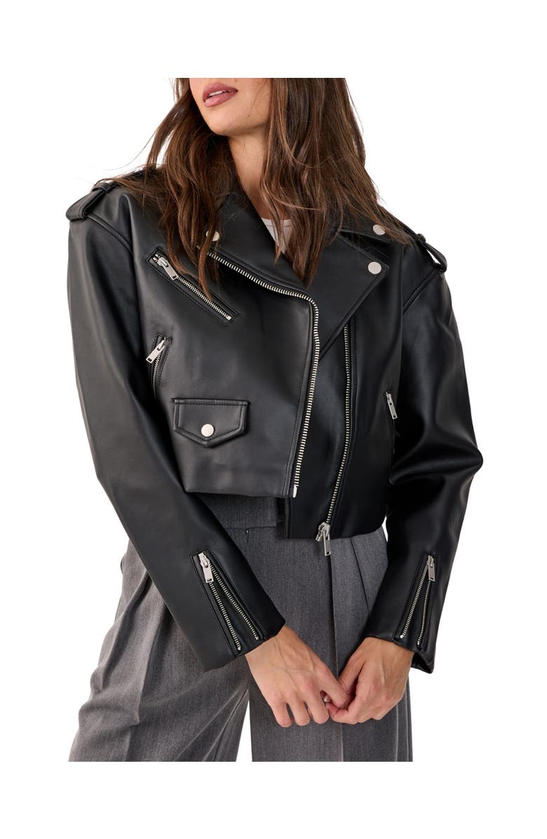 NASTY GAL Faux Leather Boxy Biker, Alternate, color, Black