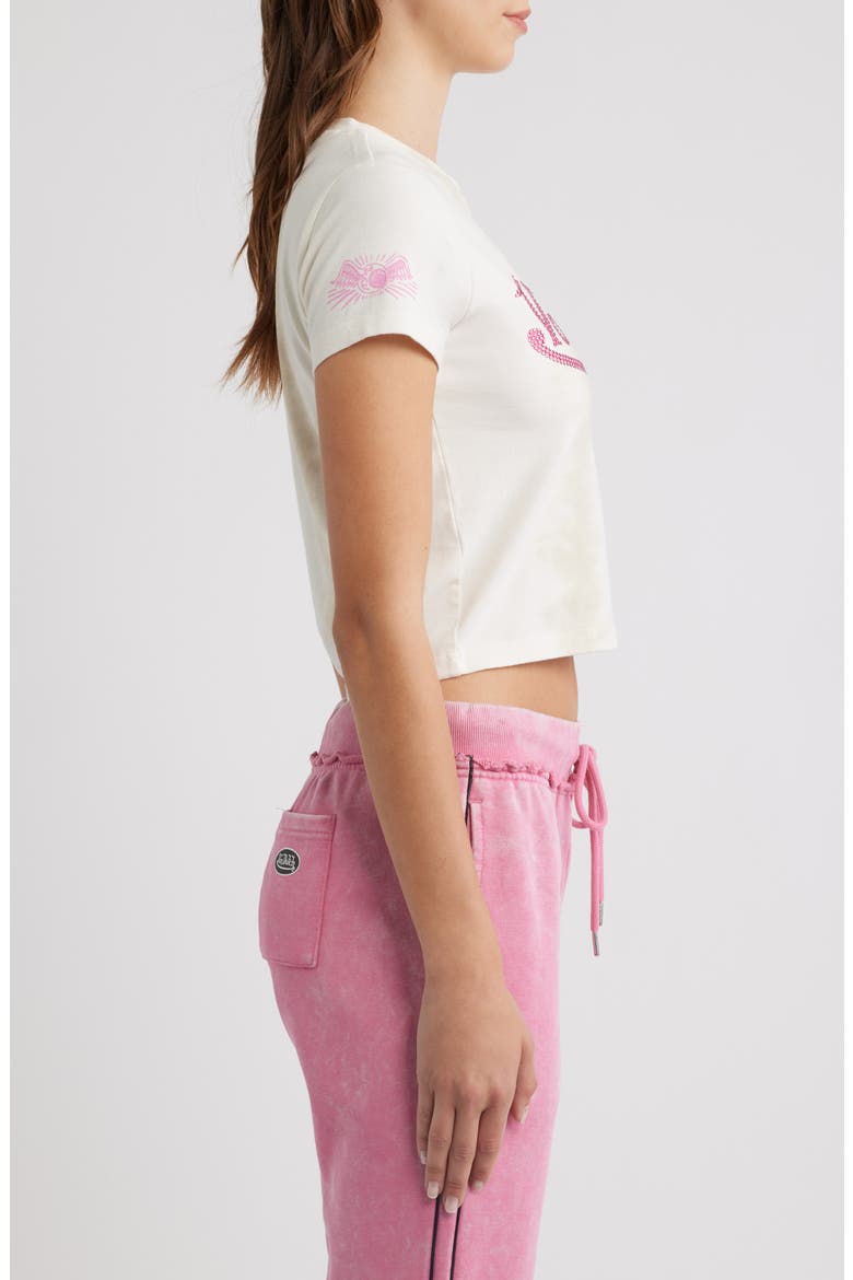 Crystal Logo Short Sleeve Baby Tee, Alternate, color, GARDENIA STROBE DYE
