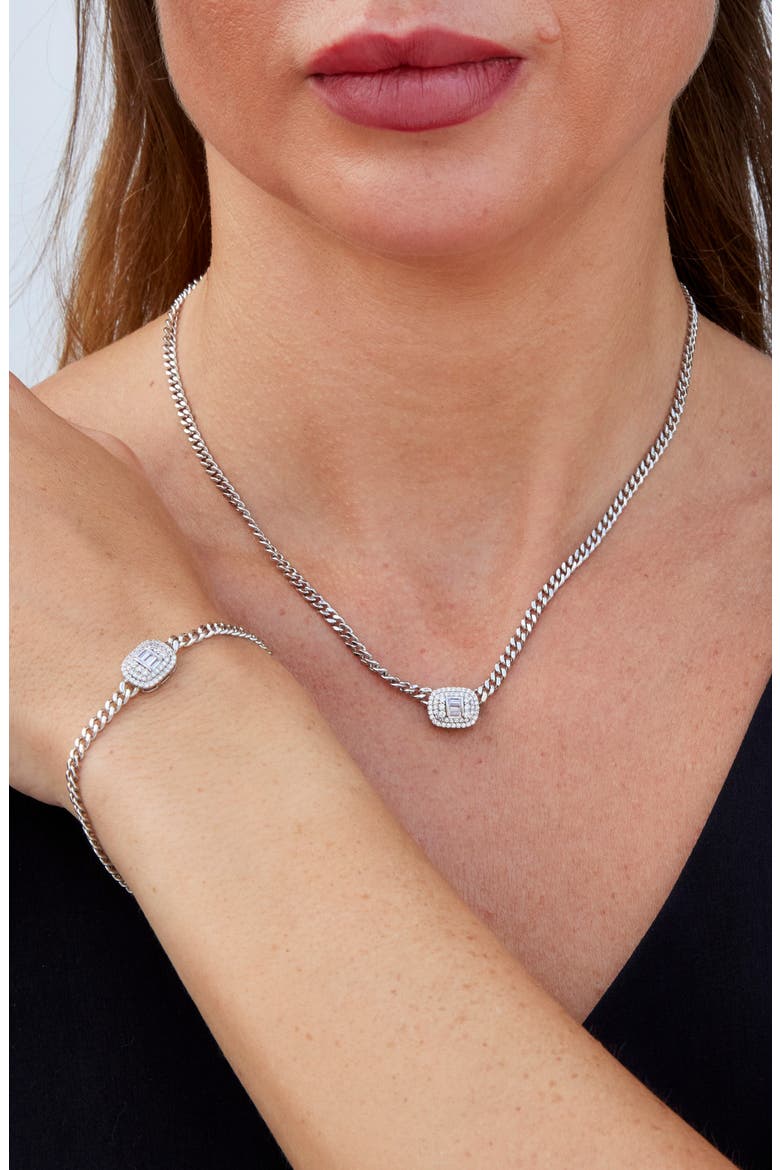 Curb Link Pavé Station Bracelet, Alternate, color, WHITE GOLD