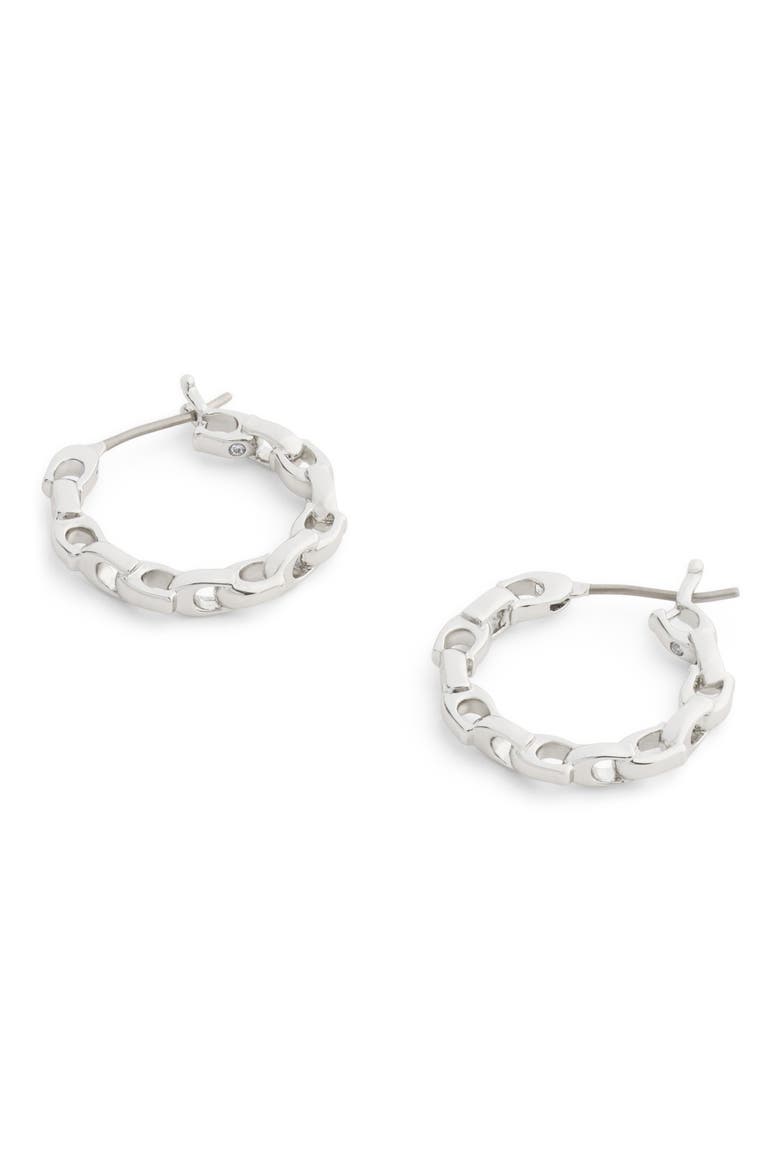 Signature C Small Hoop Earrings, Alternate, color, RHODIUM