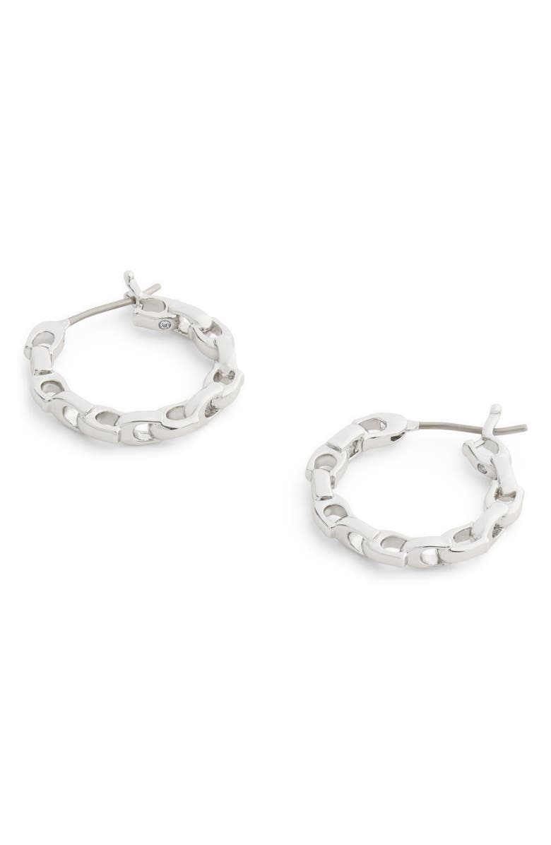 COACH Signature C Small Hoop Earrings, Alternate, color, Rhodium