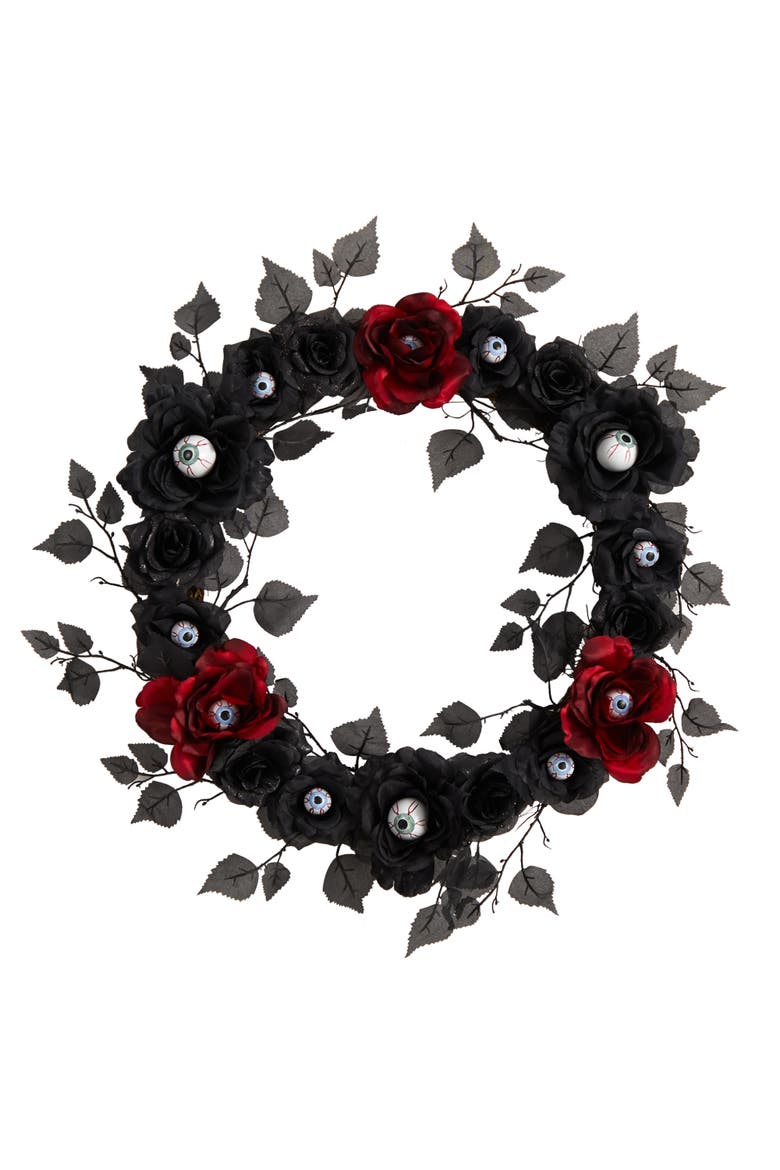 24-in Eyeball Rose Halloween Artificial Wreath, Main, color, Black