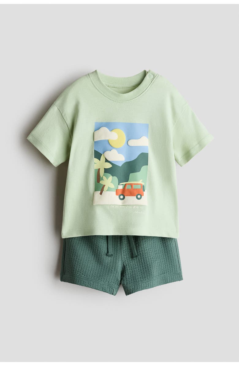 H&M 2-piece cotton jersey set, Main, color, Light Green/Car