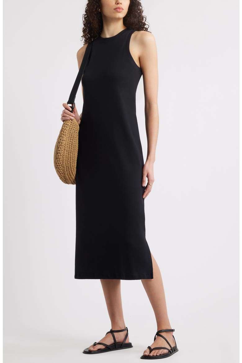 Stretch Cotton Ribbed Tank Dress, Alternate, color, BLACK