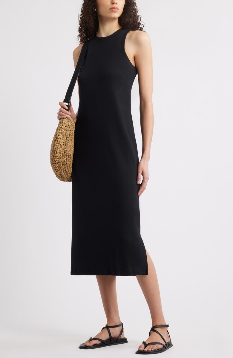 Nordstrom Stretch Cotton Ribbed Tank Dress, Alternate, color, Black
