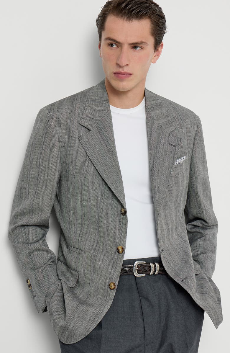 Brunello Cucinelli Chevron blazer, Alternate, color, Medium Grey