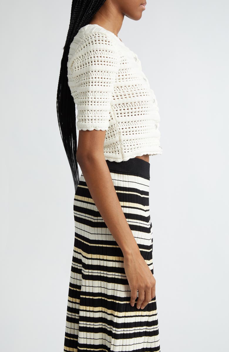 Ganni Crop Pointelle Organic Cotton Cardigan, Alternate, color, 